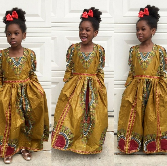 Girls African ankara long sleeve maxi dress - Picture 2 of 3
